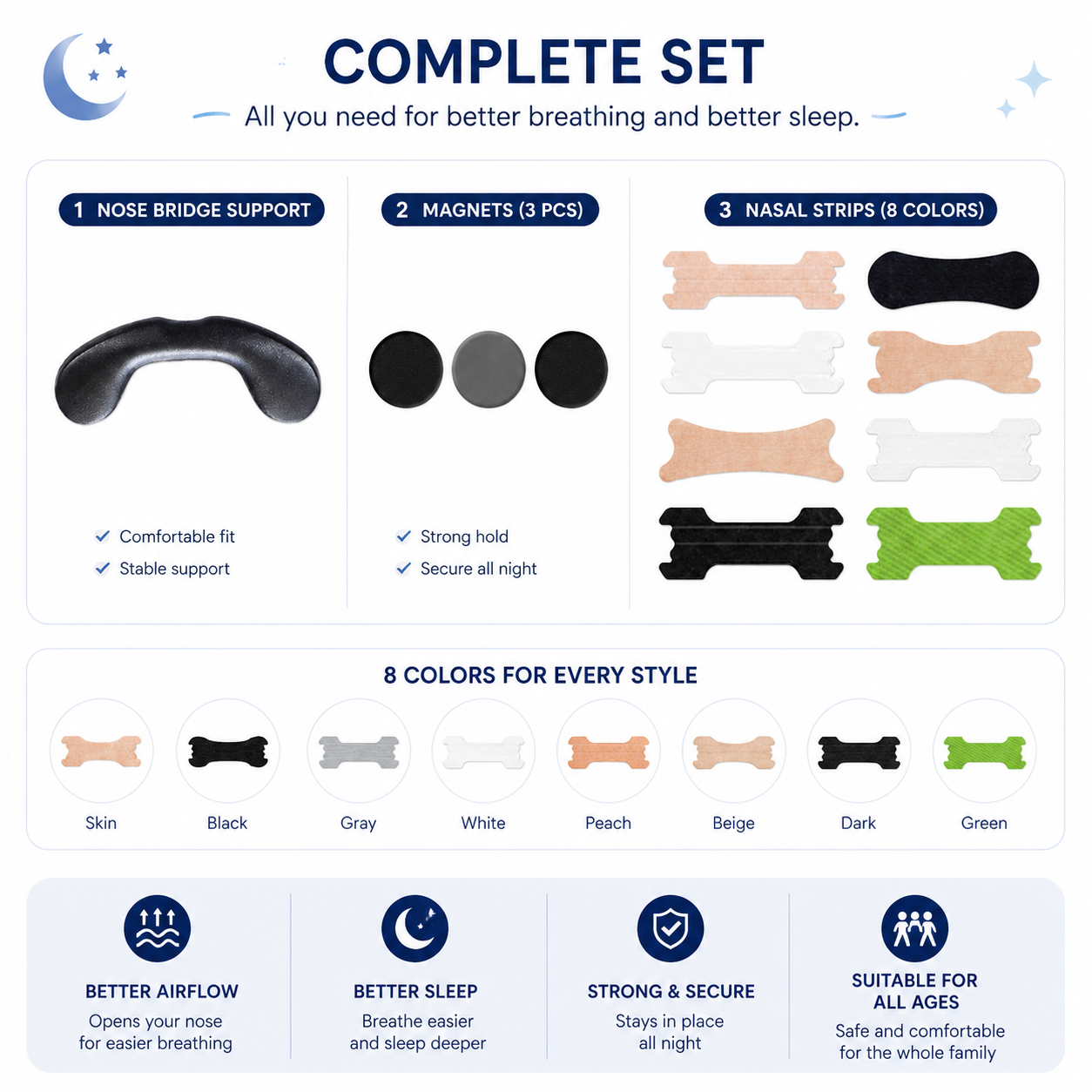 Kit anti-ronflement Restelya — quatre tailles de bandes